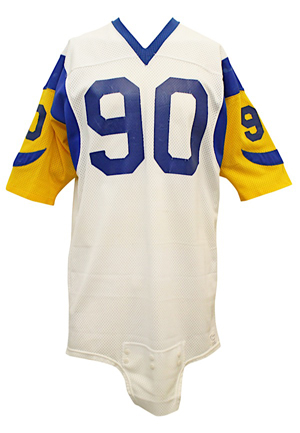 Late 1970s Larry Brooks Los Angeles Rams Game-Used White Jersey (Pounded With Repairs)