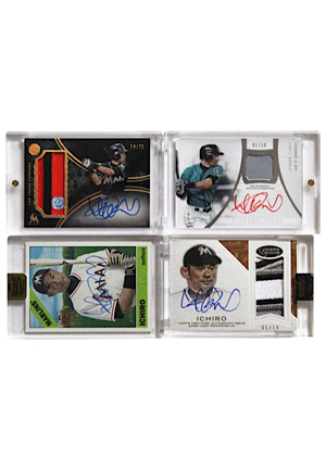 Grouping Of Topps Ichiro Autographed & Game-Used LE Cards (4)(JSA)