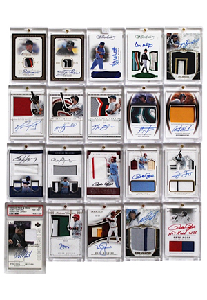 Large Grouping Of Baseball Autographed & Game-Used Jersey Cards Including Valenzuela, Brett, Rose & Many More (32)(JSA)
