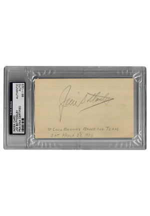 1936 Jim Bottomley St. Louis Browns Autographed & Inscribed Index Card (JSA • PSA/DNA Encapsulated)