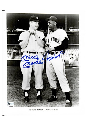 Mickey Mantle & Willie Mays Dual-Signed B&W 8x10 Photo (Full JSA)