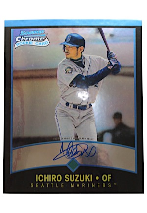 Ichiro Suzuki Autographed Oversized Bowman Rookie Card & Large Picture (2)(JSA • PSA/DNA • MLB Authenticated)
