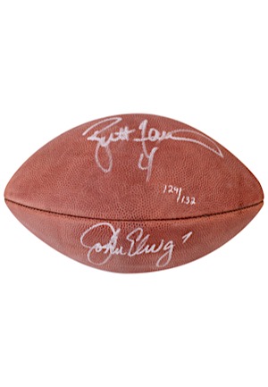 John Elway & Brett Favre Dual-Signed Wilson Official "Super Bowl XXXII" LE Football (JSA • 129/132)