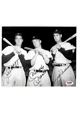 Joe DiMaggio, Mickey Mantle & Ted Williams Multi-Signed B&W 10x8 Photo (JSA • PSA/DNA)