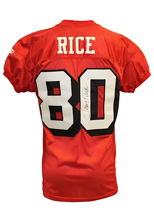1995 Jerry Rice San Francisco 49ers Playoffs Game-Used & Autographed Throwback Home Jersey (Full JSA • Photo-Matched To 1/15/95 NFC Championship Game • 75th Anniversary Patch • Championship Season)