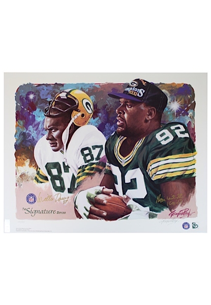 Reggie White & Willie Davis Green Bay Packers "Signature Series" Dual-Signed & Reggie White Single-Signed "Triple Threat" Large Format LE Prints (2)(JSA • Photo Of Them Signing)