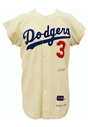 1965 Willie Davis LA Dodgers Game-Used & Autographed Home Flannel Jersey (Graded A10 • Championship Season • Worn In Koufax Perfect Game)