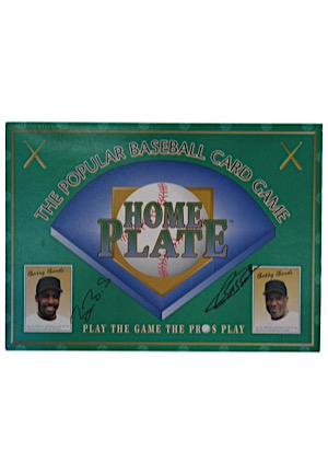 Mid 1990s Barry & Bobby Bonds Dual-Signed "Home Plate" Baseball Card Game (JSA)
