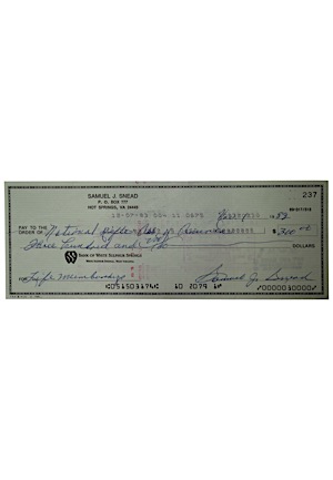 1983 Sam Snead Autographed NRA Lifetime Member Check (JSA)