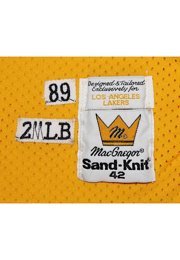 1988-89 Magic Johnson Los Angeles Lakers (MVP Season) Game Worn Home Jersey  with Black Armband Worn in Playoffs (MEARS) - SOLD - SCP AUCTIONS
