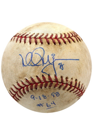 9/18/1998 Mark McGwire Game-Used, Autographed & Inscribed Home Run #64 Baseball (70 HR Season • Full JSA)