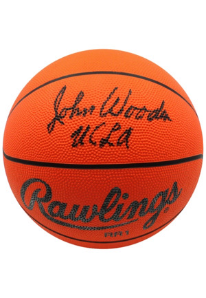 John Wooden UCLA Bruins Single-Signed Basketball & Game Ticket Stub (2)
