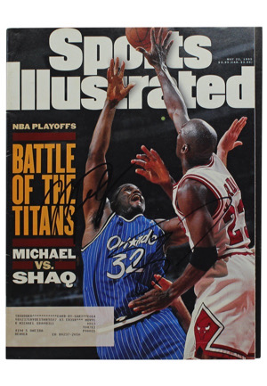 1995 Michael Jordan & Shaquille ONeal Dual-Signed Sports Illustrated Playoffs Magazine