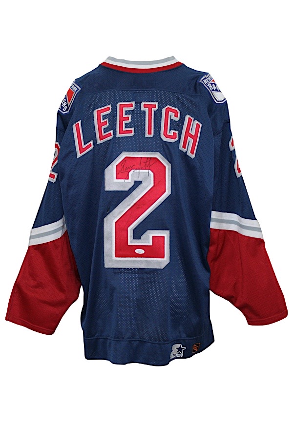VTG 90s SIGNED BRIAN LEETCH New York Rangers Jersey NHL White Shirt  AUTOGRAPH