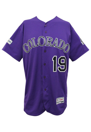2017 Charlie Blackmon Colorado Rockies Game-Used & Autographed Purple Alternate Jersey (Patched & Prepped For Postseason)