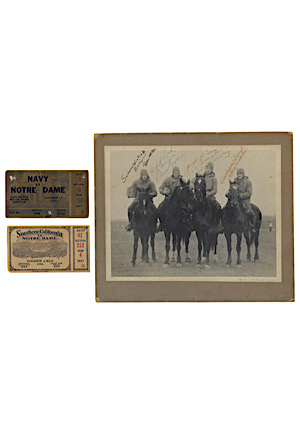 1924 "The Four Horsemen" Notre Dame Football Multi-Signed Picture & Game Tickets (3)