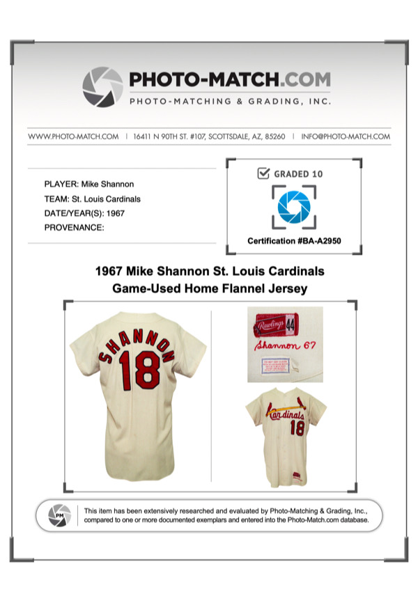 Lot Detail - 1967 Mike Shannon St. Louis Cardinals Game-Used Home Flannel  Jersey (Graded 10 • Championship Season • Very Rare)