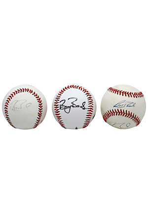 Barry Bonds Autographed Baseballs (3)(One Including Bobby Bonds)