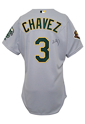 2001 Eric Chavez Oakland As Game-Used & Autographed Road Jersey