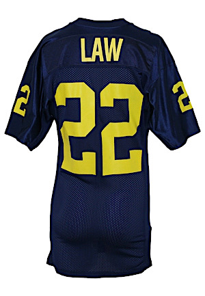 Circa 1993 Ty Law Michigan Wolverines Game-Used Home Jersey (Custom Hand Warmer Inserts)