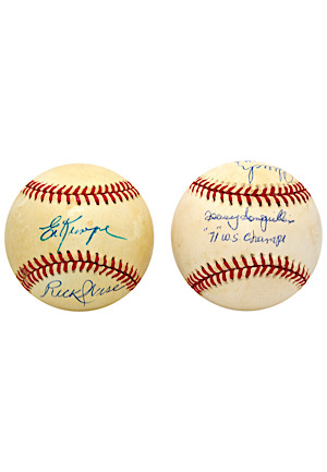 "Teenagers Facing One Another" & "First Manager Traded For A Player" Dual-Signed Baseballs (2)