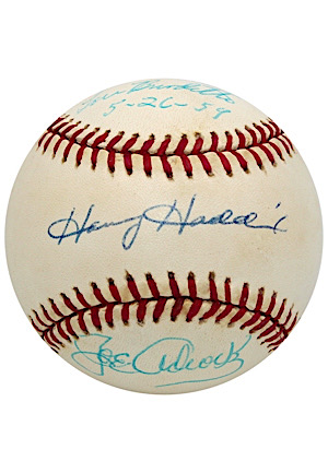 Harvey Haddix, Joe Adcock, Hank Aaron, Felix Mantilla & Lew Burdette Multi-Signed Baseball