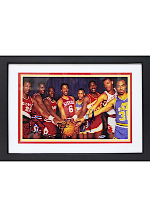 Circa 1985 NBA All-Stars Multi-Signed Display Featuring Jordan, Erving, Drexler & More (UDA)