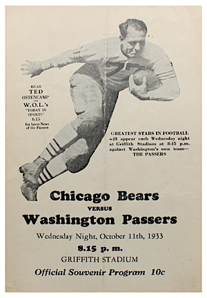 10/11/1933 Chicago Bears vs. Washington Passers Official Souvenir Program
