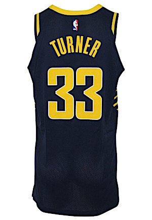 2017-18 Myles Turner Indiana Pacers “Opening Night” Game-Used Alternate Jersey (Photo-Matched To Double-Double Performance)