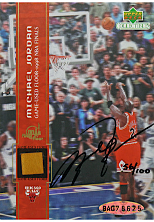 1998 Michael Jordan NBA Finals "Last Shot" Autographed LE Oversized Card With Game-Used Floor Piece (UDA • 56/100)
