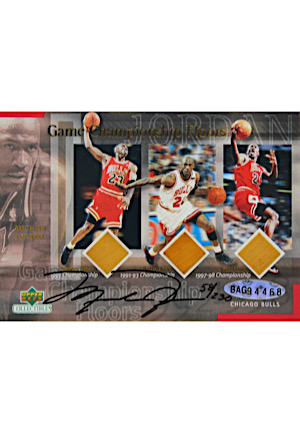 Michael Jordan Autographed Oversized "Three Game Championship Floors" LE Card (UDA • 58/230)