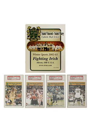 2003 LeBron James Saint Vincent Saint Mary Year Book & 4 High School Cards (5)(All PSA/DNA GEM MT 10)