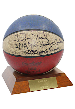 3/28/1972 Dan Issel 5,000th Career Point Scored Actual ABA Game-Used & Autographed Basketball (Full JSA • Issel LOA)