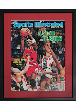 1984 Michael Jordan Rookie "A Star Is Born" Oversized Sports Illustrated Cover Framed Display (Full JSA • Huge MJ Auto)