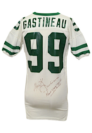 Circa 1986 Mark Gastineau New York Jets Game-Used & Autographed Home Durene Jersey