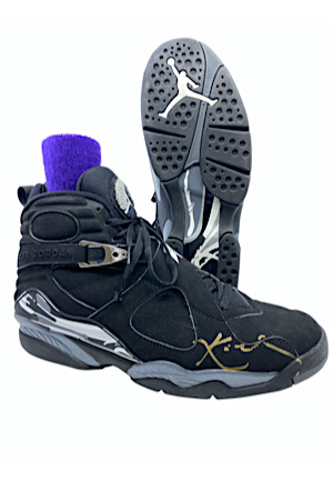 2/19/2003 Kobe Bryant Los Angeles Lakers Game-Used & Dual-Autographed Nike Air Jordan 8 Shoes & Wristband (Photo-Matched • Full JSA • 40 Points • Ball Boy LOA)
