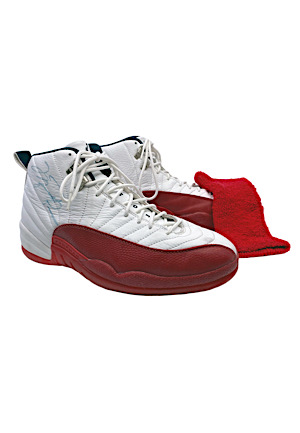 1996-97 Michael Jordan Chicago Bulls Game-Used & Dual-Autographed Jordan XII Shoes (Ball Boy LOA • Full JSA • Attributed To 25 Point Performance On 1/15/97)