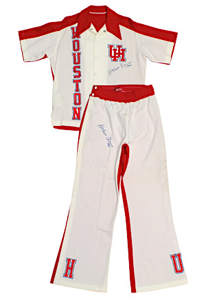 Circa 1983 Hakeem Olajuwon Houston Cougars Player-Worn & Dual-Signed Warm-Up Suit (2)(MEARS)