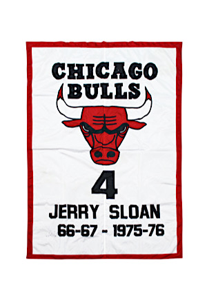 Jerry Sloan Chicago Bulls Retired #4 Banner (Hung In Old Chicago Stadium)