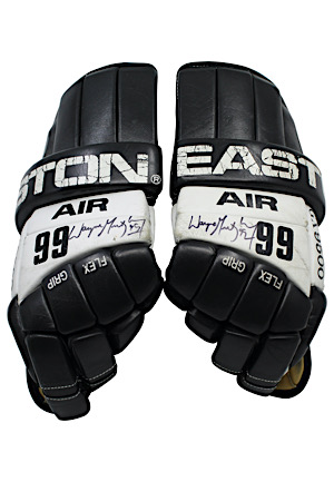 Wayne Gretzky Los Angeles Kings Game-Used & Dual Autographed Hockey Gloves (Full JSA • Great Wear)