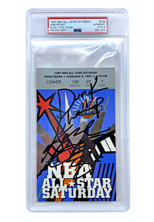 1997 Kobe Bryant Rookie NBA All-Star Dunk Contest Autographed Ticket With One-Of-A-Kind "Dunk Champ" Inscription (PSA/DNA Encapsulated Auto 8)