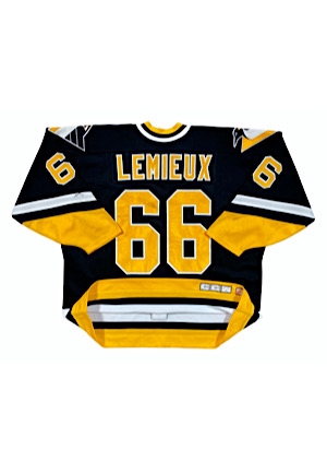 1995-96 Mario Lemieux Pittsburgh Penguins Game-Used Black Jersey (MeiGray • Photo-Matched To Multiple Games • Hart, Pearson & Ross Season)