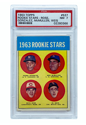 1963 Topps Rookie Stars - Rose, Gonzalez, McMullen, Weis #537 (PSA NM 7)