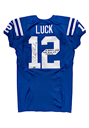 10/5/2014 Andrew Luck Indianapolis Colts Game-Used & Autographed Jersey (Photo-Matched • 312 Yards & 2 TDs • Panini)