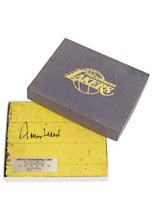 Jerry West Los Angeles Lakers Autographed Original Forum Basketball Court Piece & Original Presentation Box (Lakers LOA)