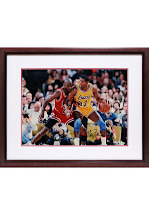 Michael Jordan & Magic Johnson Dual-Autographed "91 Finals" Framed Display (UDA • LE 12/1991)