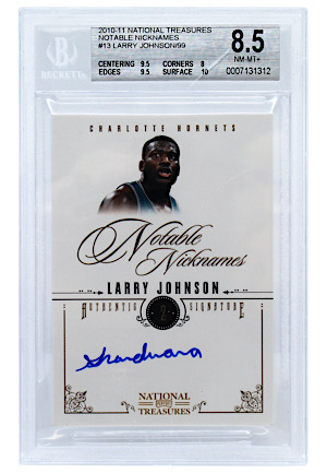 2010-11 National Treasures Notable Nicknames Larry Johnson Autographed #13 (Beckett NM-MT+ 8.5 • Auto Graded 10 • 30/99)