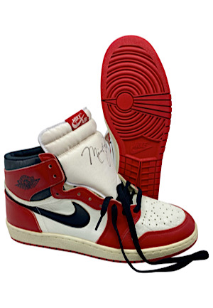 Mint 1984-85 Michael Jordan Player Sample Autographed Air Jordan 1 Rookie Shoes (Sourced From North Carolina Charity Golf Outing In 85 • Full JSA & PSA LOAs)