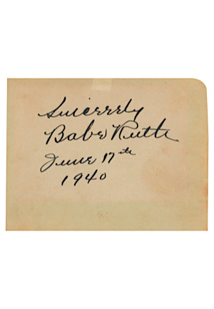 Extraordinary Babe Ruth Autographed Album Page Dated June 17th 1940 (PSA/DNA & JSA Both Graded 9)