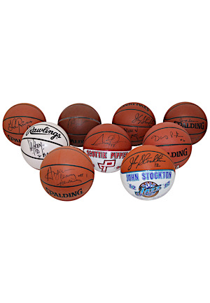 Grouping Of NBA Hall Of Famers & Stars Autographed Basketballs Including Pippen, Payton, Stockton, Robinson & More (11)(Ball Boy LOA)